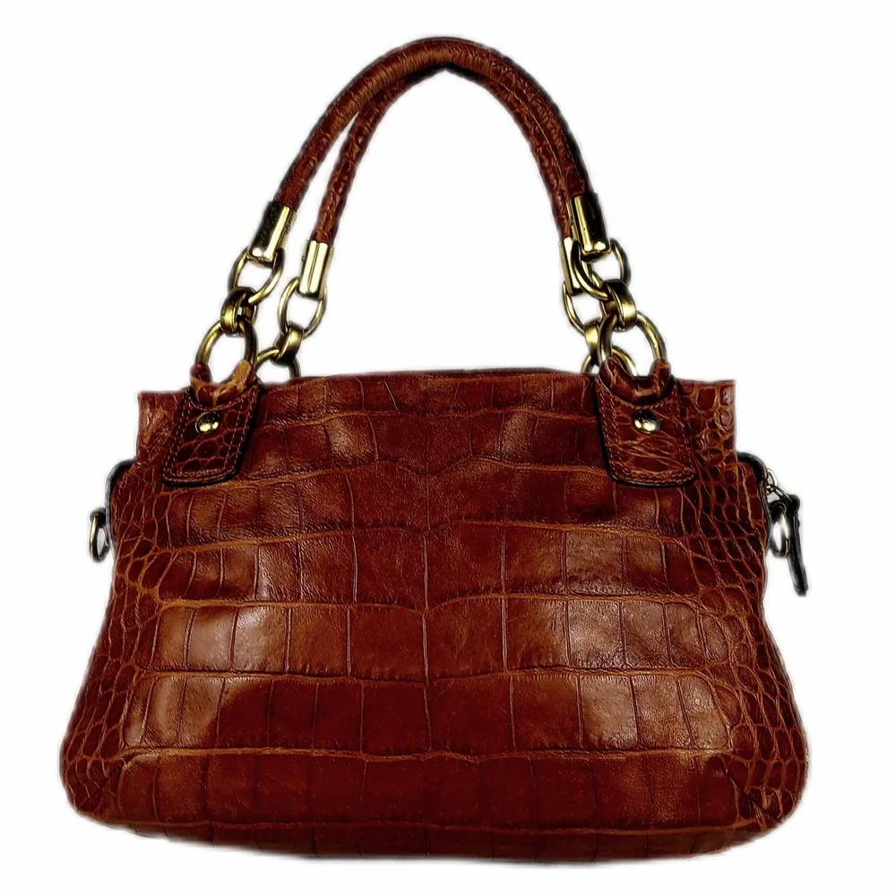 COACH Exotic Croc-Embossed Brown Kristin Satchel w/Extra Strap